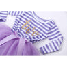 2nd Birthday Dress Gold Script "TWO" Purple Striped Long Sleeve - Grace and Lucille