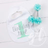 First Birthday Bib & Princess Party Hat Set, Sparkly Silver and Aqua - Grace and Lucille