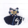 1st Birthday Outfit Gold Heart "1" Navy Floral Sleeveless Tutu Dress & Pink Party Hat - Grace and Lucille