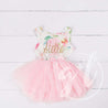 Pink Floral "Her Name" Sleeveless Tutu Dress & Pink Party Hat - Grace and Lucille