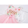 Pink Floral Heart 1st Birthday Outfit, ONE" Pink Floral Sleeveless Tutu Dress & Pink Party Hat - Grace and Lucille