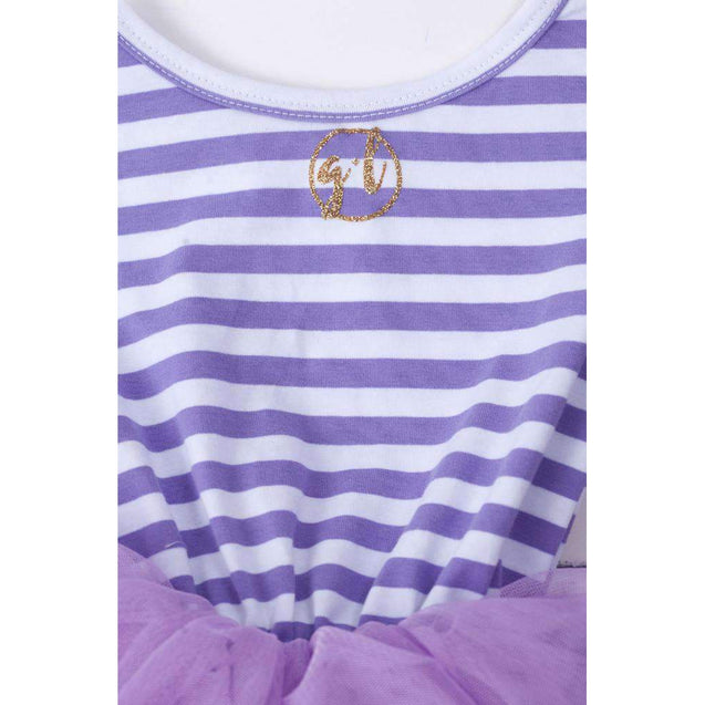 2nd Birthday Dress Gold Script "TWO" Purple Striped Sleeveless - Grace and Lucille