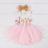 Pink Floral Second Birthday Outfit, "TWO" Pink Floral Sleeveless Dress with Gold & Pink Headband