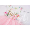 Pink Floral Second Birthday Outfit, "TWO" Pink Floral Sleeveless Dress with Pink Party Hat - Grace and Lucille