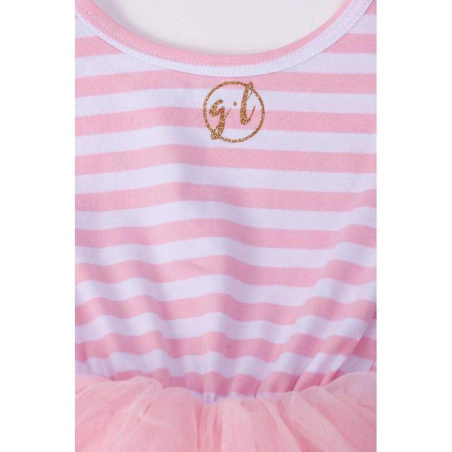 Personalized Name in Gold Script on Pink Striped Long Sleeve Dress - Grace and Lucille