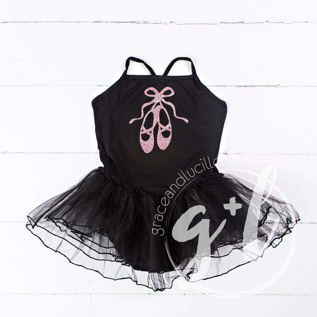 Ballet Leotard Tutu Classic Black with Ballet Slippers, Personalized Ballet Tote Bag with"Her Name" - Grace and Lucille