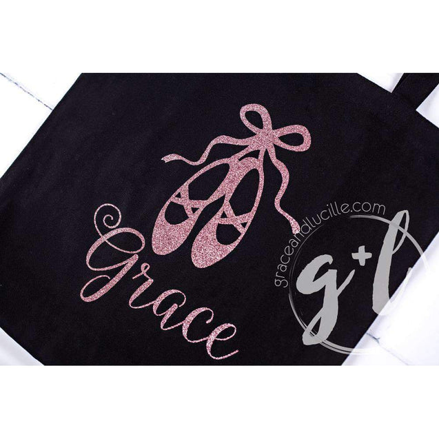 Ballet Leotard Tutu Classic Black with Ballet Slippers, Personalized Ballet Tote Bag with"Her Name" - Grace and Lucille