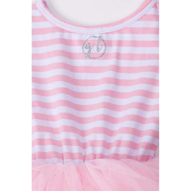 1st Birthday Dress Silver Script "ONE" Pink Striped Long Sleeved - Grace and Lucille