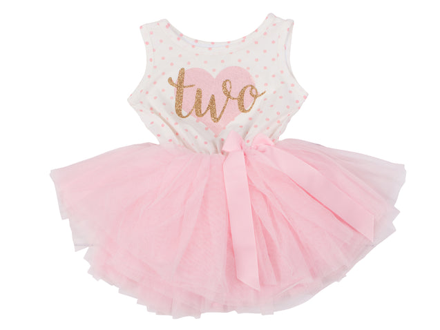 Pink Heart Gold Script Pink Polka Dot Tutu Dress - (Second Birthday Dress - Second Birthday Outfit)