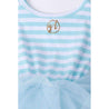1st Birthday Dress Silver Script "ONE" Aqua Striped Long Sleeves - Grace and Lucille