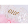 1st Birthday Outfit Gold Script "ONE" Pink Polka Dot Long Sleeve Tutu Dress with Pink & Gold Headband - Grace and Lucille