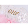 1st Birthday Outfit Gold Script "ONE" Pink Polka Dot Long Sleeve Tutu Dress with Pink & Gold Headband - Grace and Lucille