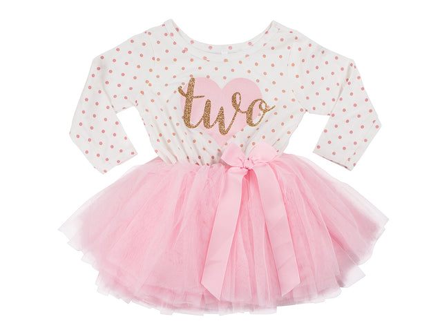 Pink Heart Gold Script Pink Polka Dot Tutu Dress - (Third Birthday Dress - Third Birthday Outfit)