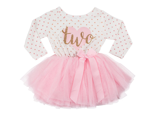 Pink Heart Gold Script Pink Polka Dot Tutu Dress - (First Birthday Dress - First Birthday Outfit)