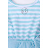 5th Birthday Dress Silver Script "FIVE" Aqua Striped Long Sleeves - Grace and Lucille