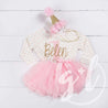 1st Birthday Outfit "Her Name" & "1" Pink Polka Dot Long Sleeve Tutu Dress & Pink Party Hat - Grace and Lucille