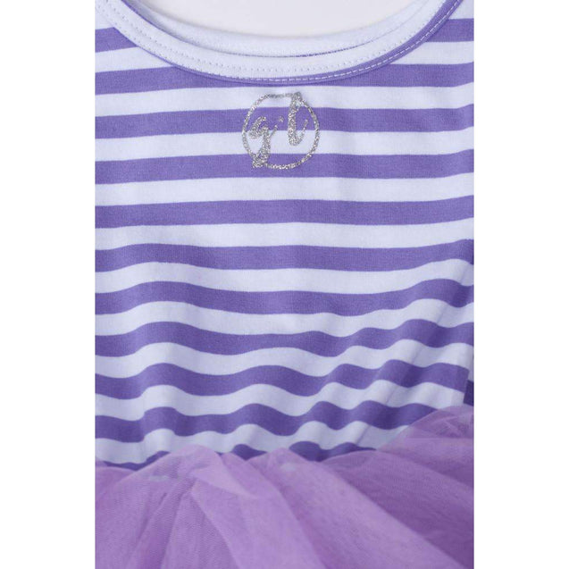 1st Birthday Dress Silver Script "ONE" Purple Striped Long Sleeve - Grace and Lucille