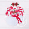 Christmas "JOY" Red Striped Tutu Dress Long Sleeves, Green JOY & 2-in-1 Bow Belt - Grace and Lucille