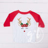 Rosie Reindeer Christmas Raglan Tee Shirt, White and Red & Gold Lame Headband - Grace and Lucille