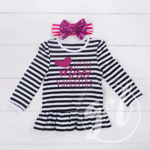 Little Miss Valentine Ruffled Hem Striped Top & Magenta Bow Headband - Grace and Lucille