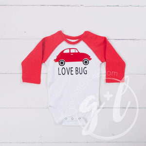 Love Bug Boys Valentines Raglan Sleeve Shirt or Onesie - Grace and Lucille