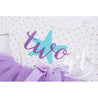 2nd Birthday Outfit Aqua Starfish "TWO" on Purple Polka Dot Long Sleeve Dress & Purple/Silver Party Hat - Grace and Lucille