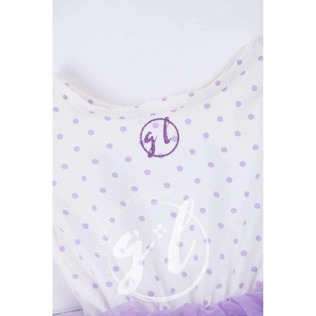 5th Birthday Outfit Silver Script "FIVE" Purple Polka Dot Long Sleeve Dress & Purple /Silver Party Hat - Grace and Lucille