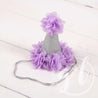 1st Birthday Outfit "ONE" Heart Purple Polka Dot Long Sleeve Dress & Purple/Silver Party Hat - Grace and Lucille