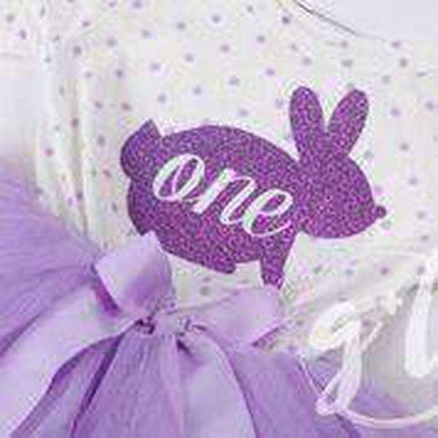 Easter Bunny 1st Birthday "ONE" on Purple Polka Dot Long Sleeve Tutu Dress - Grace and Lucille