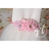 Flower Girl Sash Hand Beaded Flowers in Rose Pink - Grace and Lucille