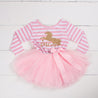 1st Birthday Dress Gold Unicorn " ONE" Pink Striped Longsleeve - Grace and Lucille