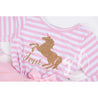 4th Birthday Dress Gold Unicorn "FOUR" Pink Striped Longsleeve - Grace and Lucille