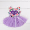 First Birthday Purple Floral with heart, Party Outfit Lavender Floral Sleeveless Tutu Dress