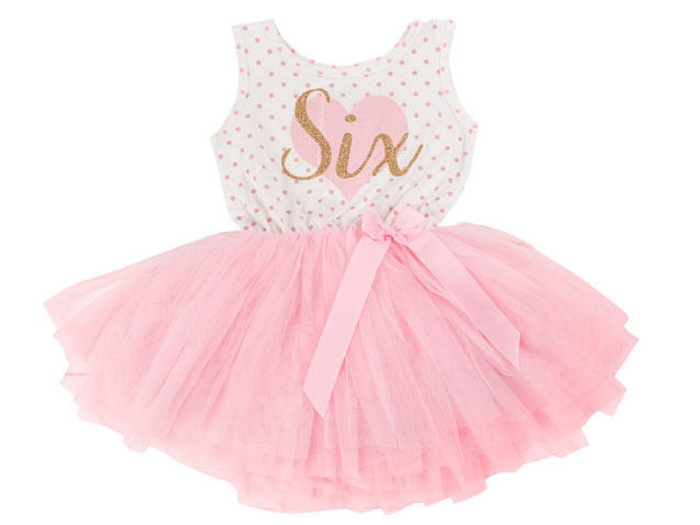 Pink Heart Gold Script Pink Polka Dot Tutu Dress - (First Birthday Dress - First Birthday Outfit)