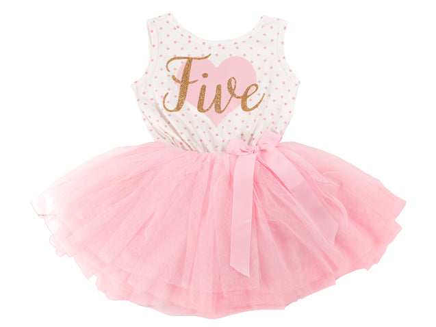 Pink Heart Gold Script Pink Polka Dot Tutu Dress - (Second Birthday Dress - Second Birthday Outfit)