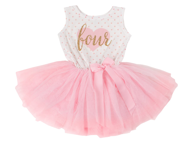Pink Heart Gold Script Pink Polka Dot Tutu Dress - (Second Birthday Dress - Second Birthday Outfit)
