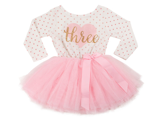 Pink Heart Gold Script Pink Polka Dot Tutu Dress - (First Birthday Dress - First Birthday Outfit)