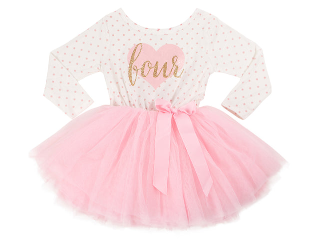 Pink Heart Gold Script Pink Polka Dot Tutu Dress - (Third Birthday Dress - Third Birthday Outfit)