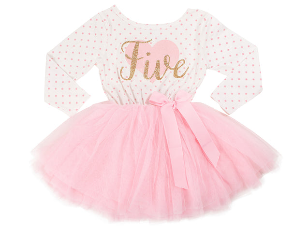 Pink Heart Gold Script Pink Polka Dot Tutu Dress - (First Birthday Dress - First Birthday Outfit)