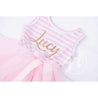 Personalized Name in Gold Script on Pink Striped Sleeveless Dress - Grace and Lucille