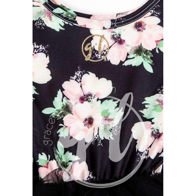 2nd Birthday Dress Black and Blush floral with Gold "TWO Long Sleeve Dress Combo with Pink Party Hat - Grace and Lucille