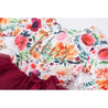 4th Birthday Dress Gold Script "FOUR" Cranberry Floral Long Sleeve Dress Combo with Pink Party Hat - Grace and Lucille