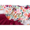 5th Birthday Dress Gold Script "FIVE" Cranberry Floral Long Sleeve Dress Combo with Pink Party Hat - Grace and Lucille