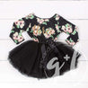 3rd Birthday Dress Gold "THREE" Script Black Floral Long Sleeve Dress Combo with Gold Party Hat - Grace and Lucille