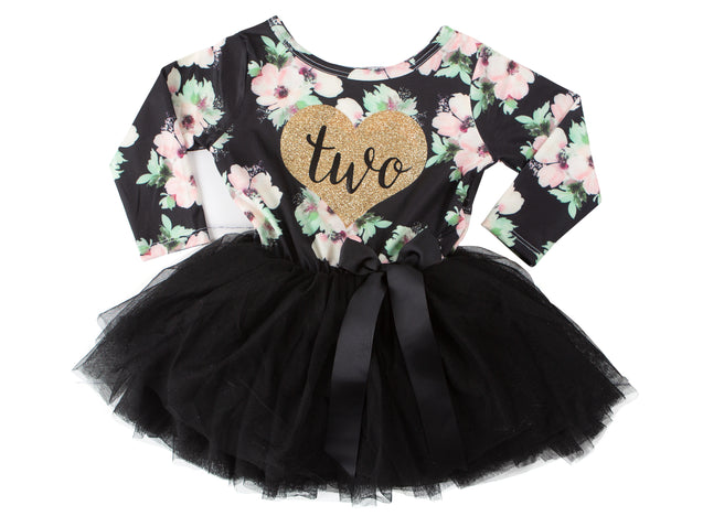 2nd Birthday Dress - Floral Heart (Long Sleeve)