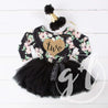 2nd Birthday Dress Heart of Gold "TWO" Black Floral Long Sleeve Dress Combo with Gold Party Hat - Grace and Lucille