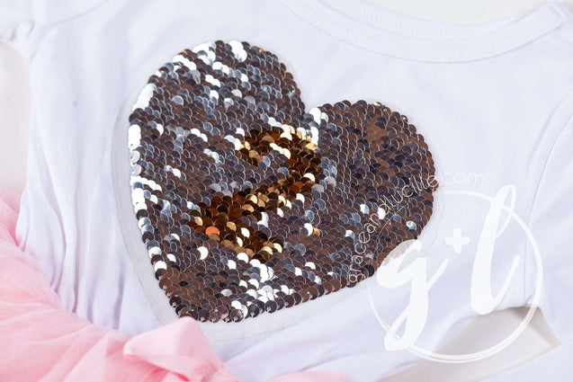 2nd Birthday Outfit with FLIP Sequin Heart of Gold numeric TWO heart - Grace and Lucille