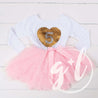 5th Birthday Outfit with FLIP Sequin Heart of Gold numeric FIVE heart - Grace and Lucille
