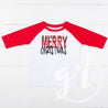 Boys Merry Christmas Raglan Tee Shirt, Buffalo Check Merry Christmas shirt - Grace and Lucille