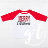 Merry Christmas Raglan Tee Shirt, Buffalo Check Merry Christmas shirt- girls - Grace and Lucille